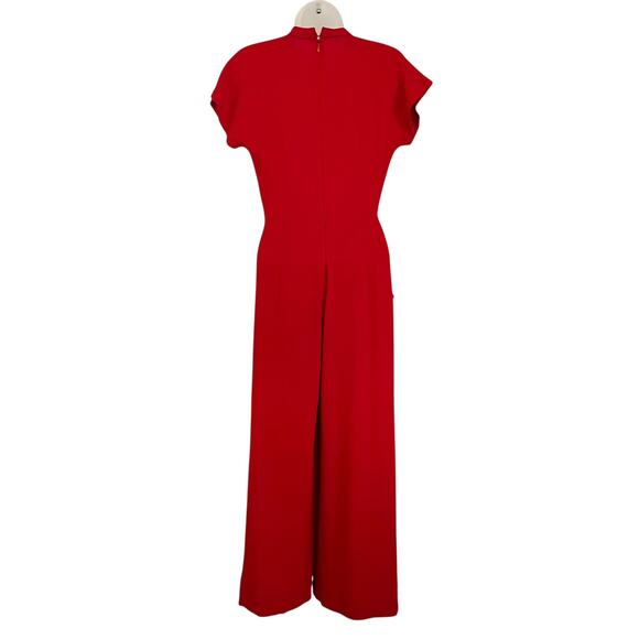 Vintage Norma Kamali x Bloomingdales 1980s Red Crepe Keyhole Pleated Jumpsuit - Picture 3 of 9